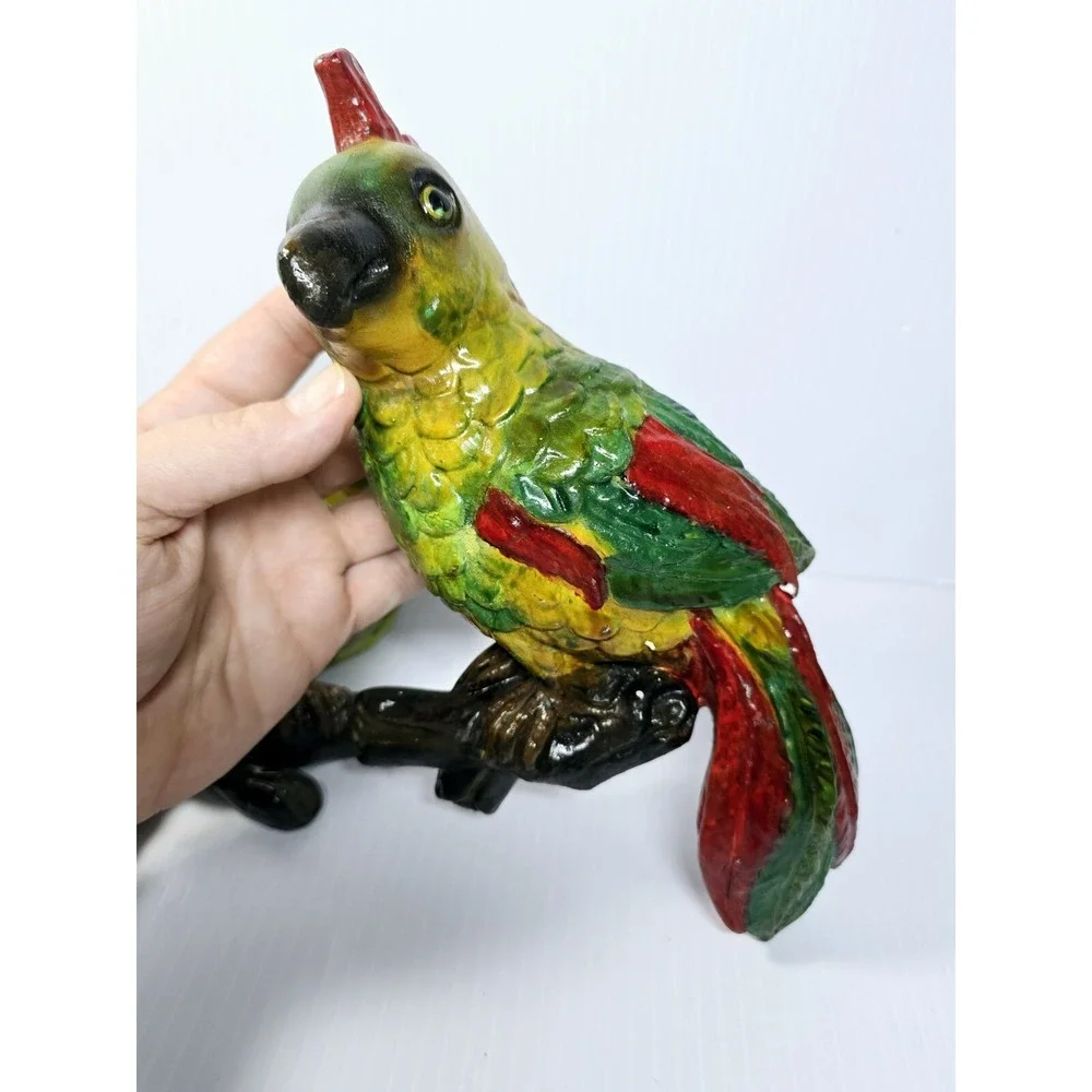 Mid-Century Chalkware Parrot Bird Wall Hanging Sculptures Set Of 2 Tropical Life